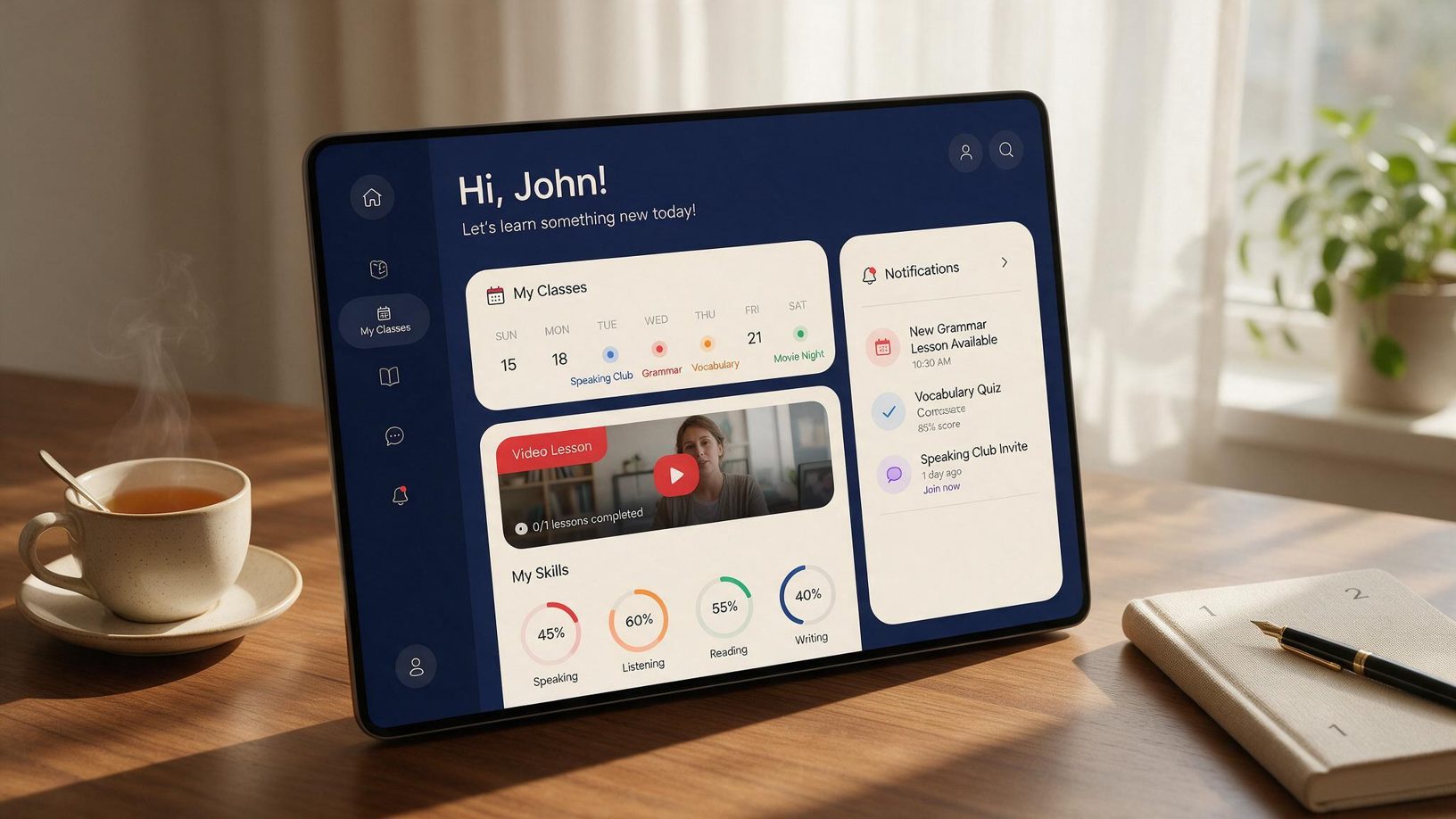 El aula virtual en un portátil: calendario, clases grabadas y progreso
