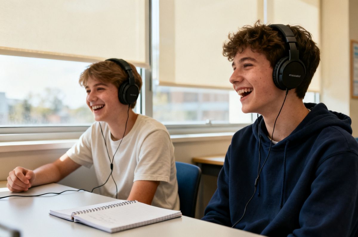 Dos jóvenes conversando en inglés