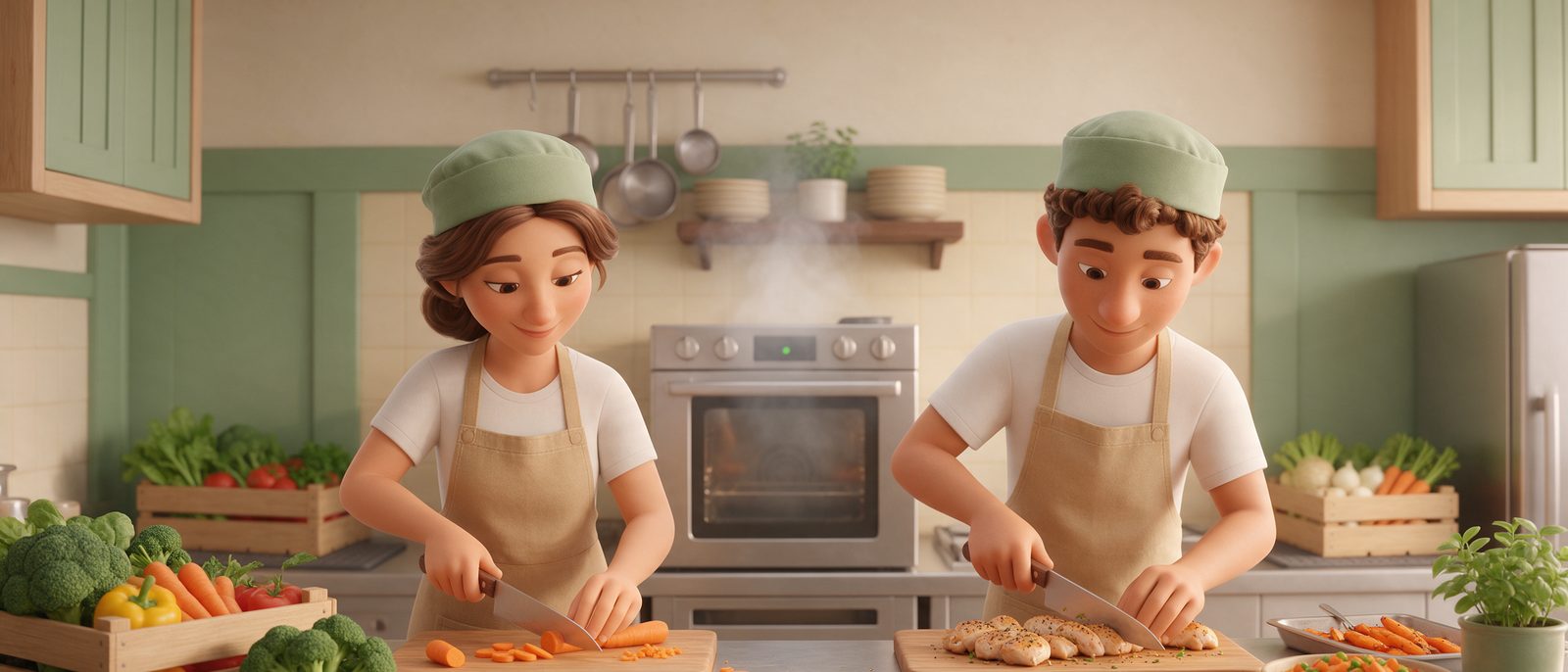 El obrador de MORRO: dos cocineros preparando las recetas al vapor
